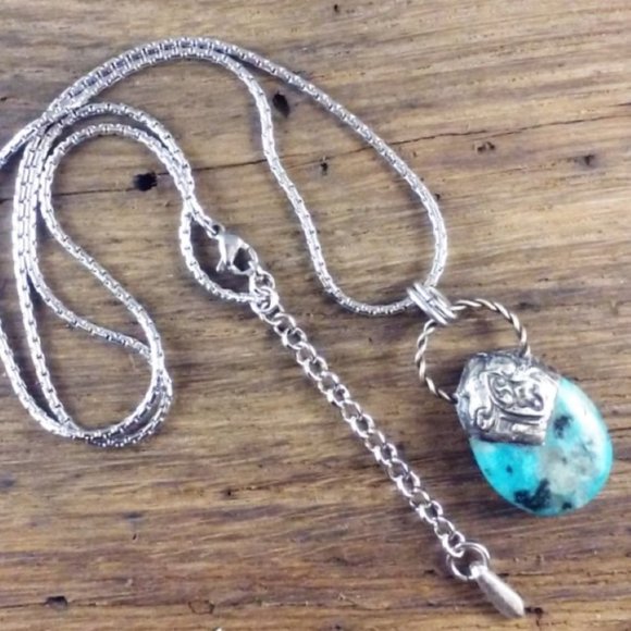 Aqua Kiwi Jasper Teardrop Pendant Necklace - Picture 6 of 6